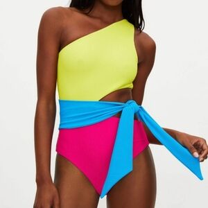 New!Beach Riot Carlie One Piece  Swimsuit  Retro Brights One‎ Shoulder Cu…